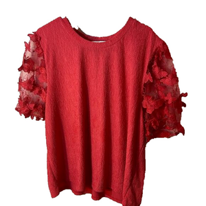 Alice Blue Red Blouse with Floral Sleeves